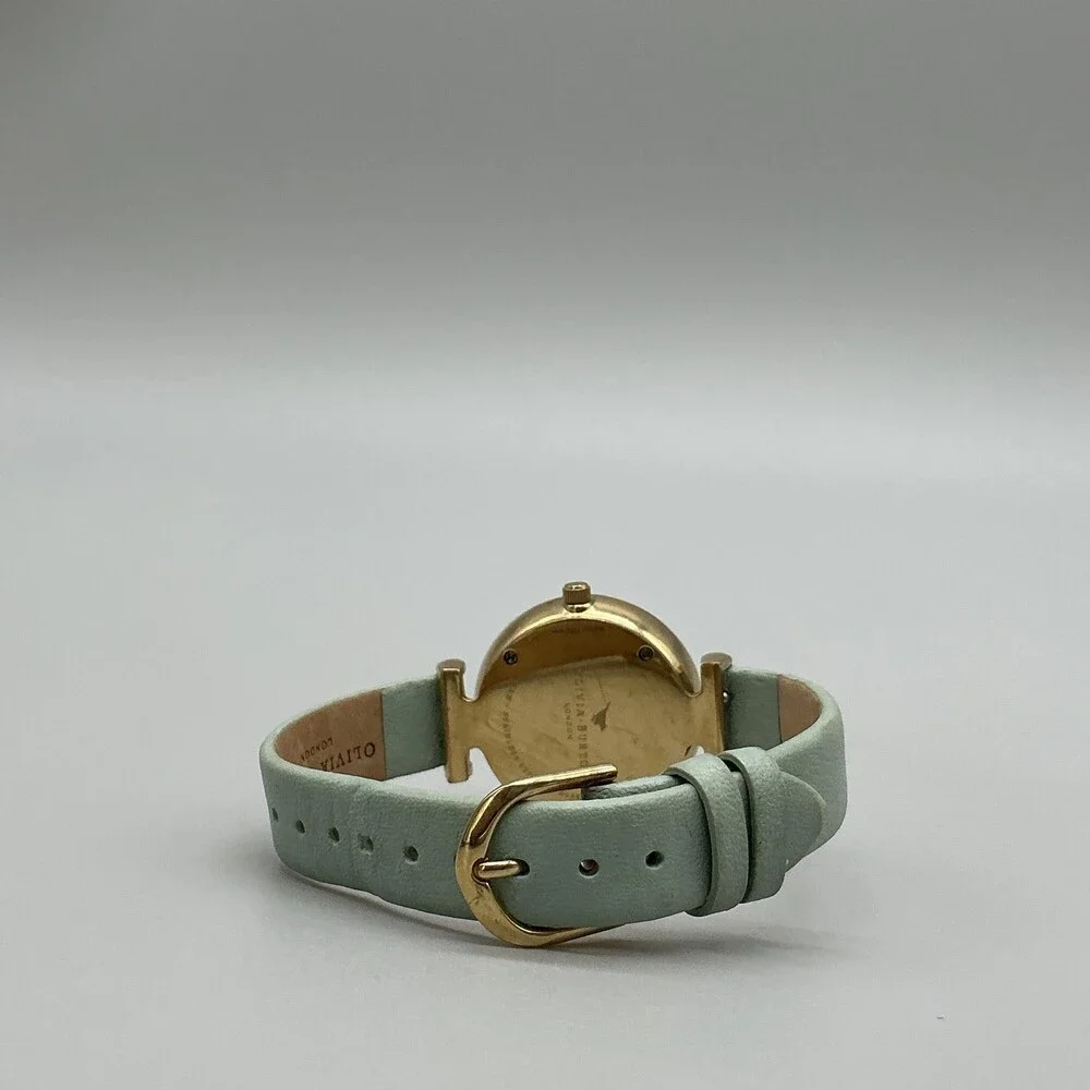 Olivia Burton Womens Watch 29mm Bee Logo Mint Green Leather Gold Tone New Batt